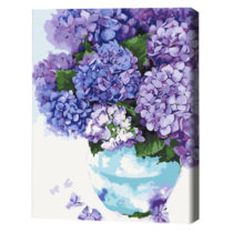 Pictură pe numere 40*50 cm (în cutie) – Hortensia într-un vazon de culoarea cerului