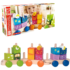 Set din lemn cu cuburi „Locomotiva multicoloră”