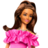 Papușa Barbie „Fashionista cu părul ondulat șaten și o rochie roz”