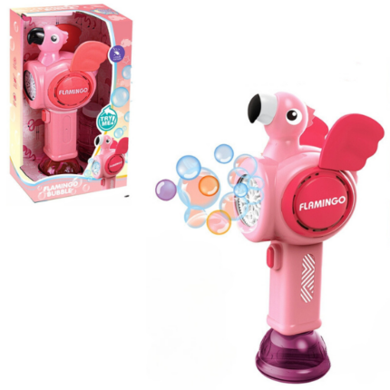 Suflantă cu bule „Flamingo” Baloanele de săpun  este o distracție excelentă pentru copii și adulți, precum și un timp activ și foarte distractiv petrecut împreuna.Un simplu joc simplu te poate încărca de energie pozitivă. Puteți descoperi o mulțime de jocuri sau pur și simplu să urmăriți mișcarea baloanelor de săpun colorate.Suflanta cu bule „Flamingo” este alimentata de 4 baterii AA și include un borcănel cu soluție pentru bule de 100 ml.