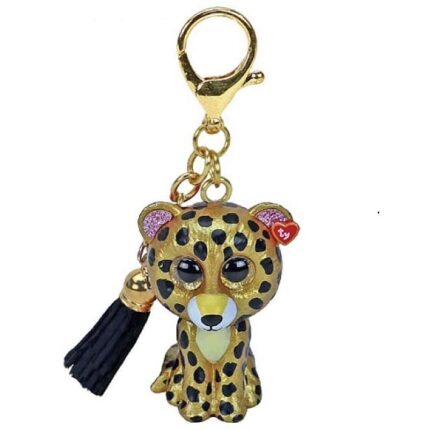 Breloc — Leopard Sterling 10 cm (Mini boo clip) TY Incorporation - sunt jucării de pluș distractive și inofensive, care sunt extrem de populare printre copiii din întreaga lume. Sunt fabricate din materiale anti-alergice plăcute la atingere, ecologice și de calitate înaltă. În producția lor au fost implicate echipamente de ultimă generație.Leopardul Sterling, reprezintă un breloc negru, aurit, cu ciucure asortat și clemă aurie. Caracteristici: 	pictat manual în culori strălucitoare mate, fluorescente și irizate, 	accente texturate super sclipitoare și ochi aurii cu sclipici Beanie Boo, 	 pluș include Inima TY oficială cu numele, ziua de naștere și poezia personajului. 	10 cm.