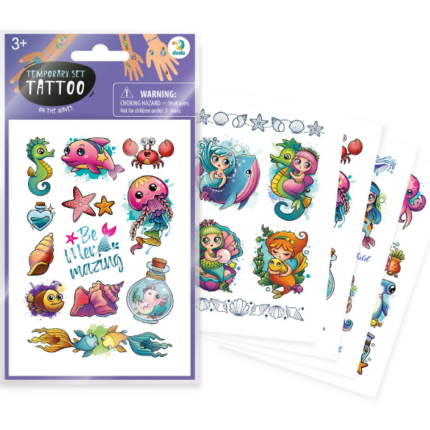 Set de tatuaje temporare pentru copii «Pe valuri», 40 buc. Vă prezentăm un set de tatuaje temporare pentru copii cu personajele preferate. Setul conține patru arcuri cu imagini drăguțe și este foarte ușor să le folosiți. Toate ilustrațiile sunt de înaltă calitate și originale.Instrucțiuni: 	Mai întâi de toate, decupați imaginea aleasă; 	Îndepărtați folia protectoare și așezați tatuajul pe corp, cu desenul în jos; 	Umeziți tatuajul pe exterior cu un șervețel umed, așteptați aproximativ 30 de secunde; 	Îndepărtați cu grijă hârtia și lăsați tatuajul să se usuce; 	Selectați următorul și treceți la primul punct.