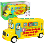 Jucărie educativă «Autobuz școlar» Jucărie educativă "Autobuz școlar" - este concepută pentru copiii cu vârsta de peste 18 luni. La această vârstă, copiii pot deja să spună cuvinte simple și să înțeleagă propoziții de bază. Jucăria îl va ajuta pe bebelușul dvs. să își îmbunătățească abilitățile lingvistice și să dezvolte înțelegerea literelor și a numerelor.Caracteristicile jucăriei: 	Design cu împingere: Împingeți autobuzul pentru a reda muzică și efecte sonore. Ajută la dezvoltarea mușchilor brațelor și mâinilor. 	4 moduri de joc: 	Modul de litere: Apăsați butonul pentru a auzi litera sau numărul corespunzător însoțit de efecte sonore. 	Modul de cuvinte: Apăsați butonul pentru literă și autobuzul redă litera, cuvântul și efectul sonor. De exemplu, C - cat/pisică - miau! 	Modul întrebare și răspuns: Apăsați numărul sau litera corectă pentru a răspunde la o întrebare cu fraze precum „Da, corect!”, „Bingo!” sau „Oh, da!”. „Să vedem!” și „Nu-ți face griji, ți se va primi!”. Acest mod ajută la consolidarea încrederii și la stimularea interesului copilului pentru învățare. 	Modul muzică: Redă cântece pentru copii, făcând învățarea mai distractivă. 	Îmbunătățirea abilităților motorii fine: Designul de împingere, butoanele, ușa care se deschide și lumina de oprire retractabilă ajută la îmbunătățirea abilităților motorii fine.Această jucărie va fi de mare ajutor pentru dezvoltarea copilului dumneavoastră, promovând învățarea și îmbunătățind abilitățile motorii într-un mod jucăuș.