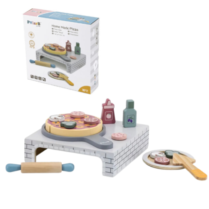 Set de joc din lemn "Pizzerie", 19 piese