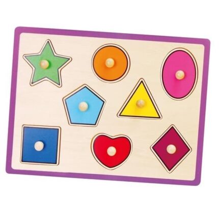 Puzzle din lemn cu buton „Figuri geometrice"