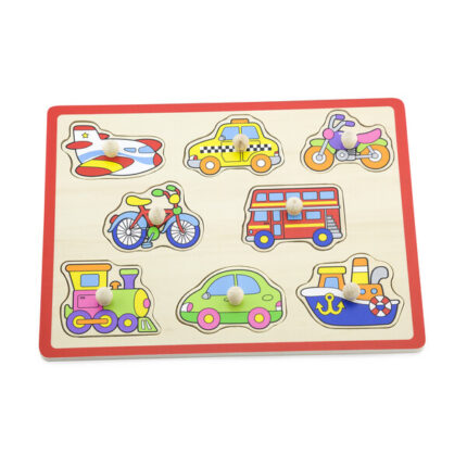 Puzzle din lemn cu buton „Mijloace de transport"