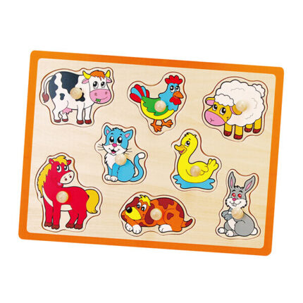 Puzzle din lemn cu buton „Animalele de la fermă" 8 elem.