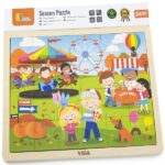 Puzzle din lemn «Anotimpuri: toamna» 24 elem. Этот классический деревянный пазл содержит 24 элемента. Благодаря рисунку-подсказе на рамке пазла малыш быстро научится складывать тематическую картинку, тренируя при этом логическое мышление и координацию работы рук и глаз.