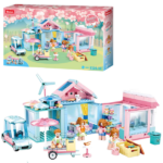 Set de construcție ”Nunta”, 410 elem. Setul de construcție de la Sluban Girl’s Dream ”Nunta”Setul include 4 minifigurine. Piesele din plastic sunt de înaltă calitate, toate elementele designului se unesc în mod fiabil între ele și pot fi demontate ușor. Setul este compatibil cu modele de construcție de la producători mondiali, inclusiv Lego. 	Număr de piese: 410 	Copilul nu numai că se va bucura de procesul de asamblare, dar se va putea juca și cu modelul finisat. 	Lungimea modelului asamblat:  26 cm.Constructorul este o jucărie educațională minunată. Un set bun de construcție pentru copii deschide spațiu pentru creativitate, oferă copilului posibilitatea de a-și arăta abilitățile și ajută la dezvoltarea acestora. Produsul este fabricat din plastic ecologic și respectă standardele sanitare și tehnice și standardele de calitate.Setul de construcție Sluban este un cadou minunat pentru un copil. Asamblarea unui set de construcție este o activitate fascinantă atât pentru băieți, cât și pentru fete. Un copil poate construi o mașină, un castel sau o fortăreață cu propriile mâini și apoi să se joace cu ele. Seturile de la producătorul Sluban dezvoltă gândirea logică și percepția tridimensională a copilului.