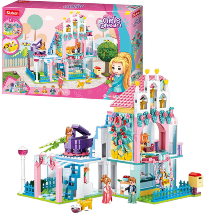 Set de construcție ”Apartamentul de vis”, 596 elem. Setul de construcție de la Sluban Girl’s Dream ”Apartamentul de vis”,Setul include 4 minifigurine. Piesele din plastic sunt de înaltă calitate, toate elementele designului se unesc în mod fiabil între ele și pot fi demontate ușor. Setul este compatibil cu modele de construcție de la producători mondiali, inclusiv Lego. 	Număr de piese: 596 	Copilul nu numai că se va bucura de procesul de asamblare, dar se va putea juca și cu modelul finisat. 	Lungimea modelului asamblat:  29 cm.Constructorul este o jucărie educațională minunată. Un set bun de construcție pentru copii deschide spațiu pentru creativitate, oferă copilului posibilitatea de a-și arăta abilitățile și ajută la dezvoltarea acestora. Produsul este fabricat din plastic ecologic și respectă standardele sanitare și tehnice și standardele de calitate.Setul de construcție Sluban este un cadou minunat pentru un copil. Asamblarea unui set de construcție este o activitate fascinantă atât pentru băieți, cât și pentru fete. Un copil poate construi o mașină, un castel sau o fortăreață cu propriile mâini și apoi să se joace cu ele. Seturile de la producătorul Sluban dezvoltă gândirea logică și percepția tridimensională a copilului.