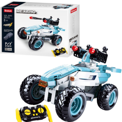 Set de construcție „Snowmobil”, cu telecomandă, 268 elem. Setul de construcție de la Sluban Power Bricks „Snowmobilul”, vă permite să asamblați un model realist a unui automobil care poate fi condusă prin intermediul telecomenzii. Piesele din plastic sunt de înaltă calitate, toate elementele designului se unesc în mod fiabil între ele și pot fi demontate ușor. Setul este compatibil cu modele de construcție de la producători mondiali, inclusiv Lego. 	Număr de piese: 268 	Copilul nu numai că se va bucura de procesul de asamblare, dar se va putea juca și cu modelul finisat. 	Lungimea modelului asamblat: 17 сmConstructorul este o jucărie educațională minunată. Un set bun de construcție pentru copii deschide spațiu pentru creativitate, oferă copilului posibilitatea de a-și arăta abilitățile și ajută la dezvoltarea acestora. Produsul este fabricat din plastic ecologic și respectă standardele sanitare și tehnice și standardele de calitate.Setul de construcție Sluban este un cadou minunat pentru un copil. Asamblarea unui set de construcție este o activitate fascinantă atât pentru băieți, cât și pentru fete. Un copil poate construi o mașină, un castel sau o fortăreață cu propriile mâini și apoi să se joace cu ele. Seturile de la producătorul Sluban dezvoltă gândirea logică și percepția tridimensională a copilului