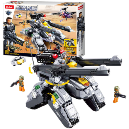 Set de construcție „Transport militar spațial”, 939 elem. Setul de construcție de la Sluban Atomic Storm „Transport militar spațial”, vă permite să asamblați un model gigant a unui tanc spațial. Setul include 4 minifigurine. Piesele din plastic sunt de înaltă calitate, toate elementele designului se unesc în mod fiabil între ele și pot fi demontate ușor. Setul este compatibil cu modele de construcție de la producători mondiali, inclusiv Lego. 	Număr de piese: 939 	Copilul nu numai că se va bucura de procesul de asamblare, dar se va putea juca și cu modelul finisat. 	Lungimea modelului asamblat: 23,3 сmConstructorul este o jucărie educațională minunată. Un set bun de construcție pentru copii deschide spațiu pentru creativitate, oferă copilului posibilitatea de a-și arăta abilitățile și ajută la dezvoltarea acestora. Produsul este fabricat din plastic ecologic și respectă standardele sanitare și tehnice și standardele de calitate.Setul de construcție Sluban este un cadou minunat pentru un copil. Asamblarea unui set de construcție este o activitate fascinantă atât pentru băieți, cât și pentru fete. Un copil poate construi o mașină, un castel sau o fortăreață cu propriile mâini și apoi să se joace cu ele. Seturile de la producătorul Sluban dezvoltă gândirea logică și percepția tridimensională a copilului.