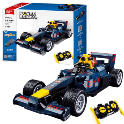 Set de construcție „Automobil F1”, cu telecomandă, 423 elem. Setul de construcție de la Sluban Power Bricks „Automobil F1”, vă permite să asamblați un model realist a unui automobil care poate fi condusă prin intermediul telecomenzii. Piesele din plastic sunt de înaltă calitate, toate elementele designului se unesc în mod fiabil între ele și pot fi demontate ușor. Setul este compatibil cu modele de construcție de la producători mondiali, inclusiv Lego. 	Număr de piese: 423 	Copilul nu numai că se va bucura de procesul de asamblare, dar se va putea juca și cu modelul finisat. 	Lungimea modelului asamblat: 25,1 сmConstructorul este o jucărie educațională minunată. Un set bun de construcție pentru copii deschide spațiu pentru creativitate, oferă copilului posibilitatea de a-și arăta abilitățile și ajută la dezvoltarea acestora. Produsul este fabricat din plastic ecologic și respectă standardele sanitare și tehnice și standardele de calitate.Setul de construcție Sluban este un cadou minunat pentru un copil. Asamblarea unui set de construcție este o activitate fascinantă atât pentru băieți, cât și pentru fete. Un copil poate construi o mașină, un castel sau o fortăreață cu propriile mâini și apoi să se joace cu ele. Seturile de la producătorul Sluban dezvoltă gândirea logică și percepția tridimensională a copilului