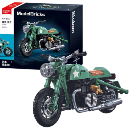 Конструктор “Мотоцикл R75MS”, масштаб 1:12, 215 элем. Конструктор Sluban Model Bricks “Мотоцикл R75MS”, позволит собственными руками собрать реалистичную модель мотоцикла. Детали изготовленных из высококачественной пластмассы, все элементы конструктора надёжно соединяются между собой и разбираются без особого труда. Набор совместим с моделями конструкторов мировых производителей, в том числе с Лего.  	Количество деталей: 215 	Длина собранной модели: 15,2 см 	Ребенок не только насладится процессом сборки, но и сможет поиграть с готовой моделькой.Конструктор – прекрасная развивающая игрушка. Хороший детский конструктор открывает простор для творчества, дает ребенку возможность проявить свои способности и помогает развивать их. Изделие изготовлено из экологического пластика, соответствует санитарно-техническим нормам и стандартам качества.Конструктор Sluban – это прекрасный подарок для ребенка. Собирать конструктор – увлекательное занятие, как для мальчика, так и для девочки. Ребенок может построить своими руками машинку, замок или крепость и потом играть с ними. Конструкторы производителя Sluban развивают логическое мышление и объемное восприятие ребенка.