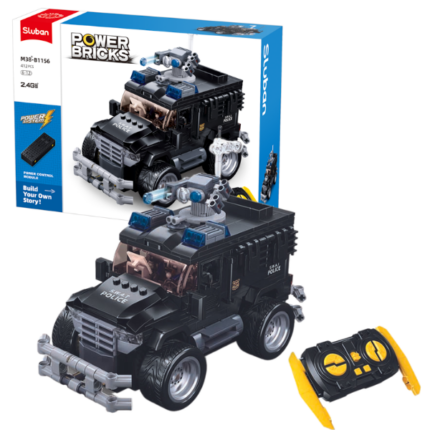 Set de construcție „Tigru — Vehicul de asalt”, cu telecomandă, 412 elem. Setul de construcție de la Sluban Power Bricks „Tigru - Vehicul de asalt”, vă permite să asamblați un model realist a unui automobil care poate fi condus prin intermediul telecomenzii. Include 2 minifigurine. Piesele din plastic sunt de înaltă calitate, toate elementele designului se unesc în mod fiabil între ele și pot fi demontate ușor. Setul este compatibil cu modele de construcție de la producători mondiali, inclusiv Lego. 	Număr de piese: 412 	Copilul nu numai că se va bucura de procesul de asamblare, dar se va putea juca și cu modelul finisat. 	Lungimea modelului asamblat: 20 сmConstructorul este o jucărie educațională minunată. Un set bun de construcție pentru copii deschide spațiu pentru creativitate, oferă copilului posibilitatea de a-și arăta abilitățile și ajută la dezvoltarea acestora. Produsul este fabricat din plastic ecologic și respectă standardele sanitare și tehnice și standardele de calitate.Setul de construcție Sluban este un cadou minunat pentru un copil. Asamblarea unui set de construcție este o activitate fascinantă atât pentru băieți, cât și pentru fete. Un copil poate construi o mașină, un castel sau o fortăreață cu propriile mâini și apoi să se joace cu ele. Seturile de la producătorul Sluban dezvoltă gândirea logică și percepția tridimensională a copilului
