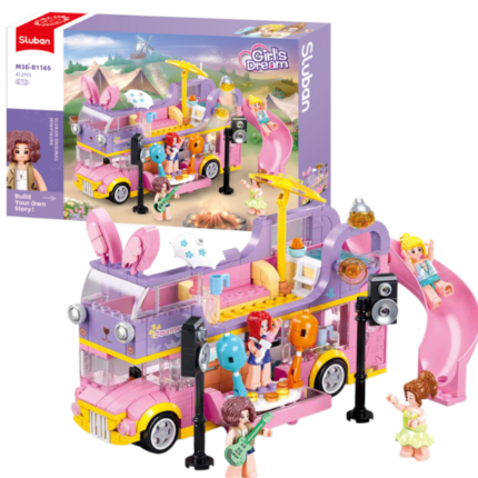 Set de construcție ”Casă muzicală pe roți”, 412 elem. Setul de construcție de la Sluban Girl’s Dream ”Casă muzicală pe roți”,Setul include 4 minifigurine. Piesele din plastic sunt de înaltă calitate, toate elementele designului se unesc în mod fiabil între ele și pot fi demontate ușor. Setul este compatibil cu modele de construcție de la producători mondiali, inclusiv Lego. 	Număr de piese: 412 	Copilul nu numai că se va bucura de procesul de asamblare, dar se va putea juca și cu modelul finisat. 	Lungimea modelului asamblat:  24,7 cm.Constructorul este o jucărie educațională minunată. Un set bun de construcție pentru copii deschide spațiu pentru creativitate, oferă copilului posibilitatea de a-și arăta abilitățile și ajută la dezvoltarea acestora. Produsul este fabricat din plastic ecologic și respectă standardele sanitare și tehnice și standardele de calitate.Setul de construcție Sluban este un cadou minunat pentru un copil. Asamblarea unui set de construcție este o activitate fascinantă atât pentru băieți, cât și pentru fete. Un copil poate construi o mașină, un castel sau o fortăreață cu propriile mâini și apoi să se joace cu ele. Seturile de la producătorul Sluban dezvoltă gândirea logică și percepția tridimensională a copilului.