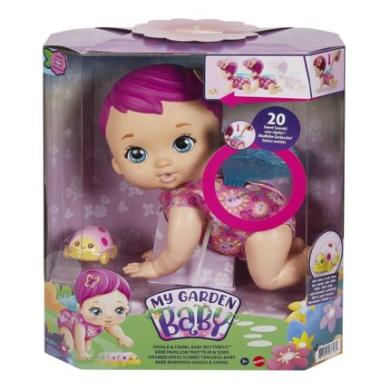 Пупс «BABY BUTTERFLY» My Garden Baby Кукла любит хихикать и ползать! Просто коснитесь ее крыльев, чтобы увидеть, как она двигается, издает 20 детских звуков, с ней можно часами играть в интерактивном режиме. Она воркует, хихикает и бормочет. Когда она ползает, ее крылья тоже хлопают! Также в комплект входит милая божья коровка на колесиках, чтобы кукла My Garden Baby™ могла следовать за своим другом-животным или ползать рядом с ним. Рожденная с очаровательными крыльями, бабочкой на голове и сладким ароматом жасмина, My Garden Baby™ просто хочет, чтобы о ней заботились. Сердца будут трепетать над этим любопытным детенышем бабочки! Цвета и украшения могут отличаться.В комплекте 	1 кукла, 1 комбинезон и 1 фигурка божьей коровкиХарактеристики 	Для детей от 2-х летВНИМАНИЕ! Для работы требуются батарейки: 3 х АА