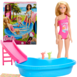 Игровой набор Barbie «Отдых у бассейна» Кукла и игровой набор "Отдых у бассейна" HRJ74!Погрузитесь в летнее веселье вместе с куклой Барби и ее бассейном!Это легко наполнить и опустошить. Помогите Барби подняться по лестнице и скатиться с горки, а затем пусть она расслабиться в воде с освежающим напитком! С ярким и красочным дизайном, который добавит яркости в игровое время, этот набор куклы и бассейна - идеальный подарок для детей.Погрузитесь в веселье под солнцем! Кукла Барби идеально подготовлена к идеальному летнему послеполуденку: бассейн, горка и аксессуары. Дети легко могут наполнить бассейн водой, делая время игры особенно веселым и увлекательным. Отправьте Барби с горки и наблюдайте, как она плещется в бассейне! Яркие аксессуары, такие как полотенце и два напитка, еще больше расширяют возможности для сюжетной игры. От спокойного послеполуденного отдыха до вечеринки в бассейне с друзьями - столько различных историй для рассказа! Кукла Барби одета для отдыха у бассейна в розовый купальник с дизайном тропического заката. Дети могут собирать другие куклы Барби и игровые наборы, чтобы расширить свой мир Барби и увеличить возможности для игры! Каждый продается отдельно, в зависимости от наличия.Кукла Барби не умеет плавать или стоять самостоятельно.Цвета и аксессуары могут отличаться.