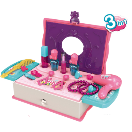 Cutiuță roz  3 in 1 cu accesorii Cutiuță roz 3 in 1 cu accesorii  va fi un cadou extraordinar pentru fetițe.Caracteristici:- include tot ce este necesar pentru ca fiecare fată să se simtă adultă; 