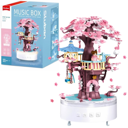 Set de construcție ”Căsuță pe copac”, cu muzică și lumini, 577 elem. Setul de construcție de la Sluban Girl’s Dream ”Căsuță pe copac”, cu muzică și luminiFabricat din plastic durabil și perfect pentru copiii cărora le place să își creeze propriile lumi magice, pe motivul povestelor . Setul conține 5 figurine.Caracteristici:  	Cu lumini și muzică: 3 moduri de iluminare, 3 melodii luminoase, 3 cântece de leagăn, cântec cu ziua de naștere, cântec de revelion. 	Spațiu pentru creativitate: Un set bun de construcții pentru copii îi oferă copilului dvs. posibilitatea de a-și arăta abilitățile și de a le dezvolta. 	577 de piese: Setul vine cu 577 de piese care vă permit să construiască o casă magică și să creeze multe combinații unice. 	Dezvoltarea abilităților: Joaca cu constructorul promovează dezvoltarea abilităților motorii fine, a gândirii logice și imaginative, precum și antrenează perseverența. 	Recomandat începând cu vârsta de 8 ani: Constructorul este conceput pentru copiii cu vârsta de peste 8 ani, oferind o provocare mai mare și stimulare mentală.Lasă-ți copilul să se scufunde în lumea călătoriilor în povești cu set de construcție ”Căsuță pe copac”, cu muzică și lumini!Constructorul este o jucărie educațională minunată. Un set bun de construcție pentru copii deschide spațiu pentru creativitate, oferă copilului posibilitatea de a-și arăta abilitățile și ajută la dezvoltarea acestora. Produsul este fabricat din plastic ecologic și respectă standardele sanitare și tehnice și standardele de calitate.Setul de construcție Sluban este un cadou minunat pentru un copil. Asamblarea unui set de construcție este o activitate fascinantă atât pentru băieți, cât și pentru fete. Un copil poate construi o mașină, un castel sau o fortăreață cu propriile mâini și apoi să se joace cu ele. Seturile de la producătorul Sluban dezvoltă gândirea logică și percepția tridimensională a copilului.