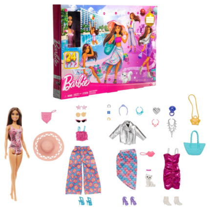 Calendarul Advent Barbie cu 24 de Surprize Încântați-i pe cei dragi cu acest calendar de advent strălucitor Barbie®! Setul include 24 de surprize, fiecare legată de stilizări și povești unice pentru zi și noapte. Papusa Barbie® are părul brunet drept și poartă un costum de baie metalic roz cu print de zebră, care se transformă într-un top-body când este combinat cu pantalonii sau fusta incluse în set. Copiii pot deschide o surpriză pe zi sau toate deodată pentru o explozie de distracție la despachetare! Printre articolele incluse se numără haine trendy precum o jachetă argintie, un top cu volane și o rochie strălucitoare. Accesoriile mix-and-match adaugă distracție în joc: ochelari de soare, genți, bijuterii, pantofi și chiar o pisicuță mică pentru și mai multă distracție! Acest calendar de advent Barbie® este cadoul ideal pentru orice sărbătoare sau zi de naștere, oferind 24 de surprize fashion și posibilități nelimitate de joacă.