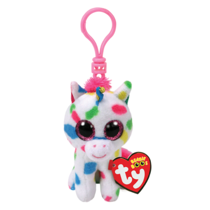 Разноцветный единорог Гармония 8,5 см (Beanie Boos) Рог единорога Гармония сверкает и закручивается, наполненный волшебством для всех мальчиков и девочек. Эта пятнистая игрушка станет идеальным подарком для любого любителя единорогов. Возьмите плюшевого единорога Гармония домой уже сегодня! 	Плюшевый единорог, сделанный из мягкого материала Ty Silk 	Сверкающие розовые глаза Beanie Boo 	Текстурированные блестящие акценты на роге, ушах и копытцах 	Белое тело, покрытое разноцветными пятнышками 	Яркие розовые пряди гривы и хвоста 	Весёлое выражение лица поднимает настроение 	В комплекте фирменное сердце Ty с датой рождения и стихотворением 	Рекомендуется только поверхностная чистка