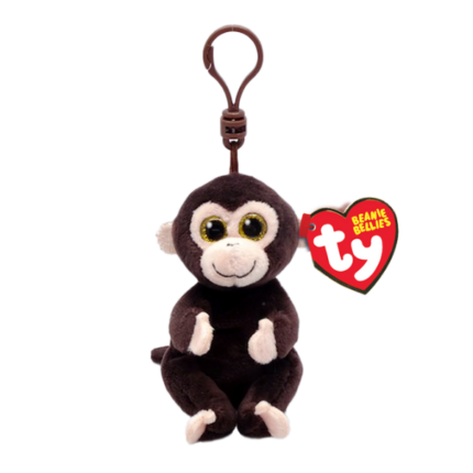 Breloc — Maimuța  Matteo 8,5 cm (Beanie Bellies clips) Mă numesc Matteo și ador să mă joc! Am multă energie și sunt mereu pregătit pentru o aventură! Este timpul să explorăm jungla împreună! 	Fabricat din material super moale VelveTy 	Ochii aurii strălucitori cu sclipici și blana maro 	O maimuță jucăușă cu un zâmbet mare 	Formă unică, stând într-o poziție atentă 	Stă vesel pentru poze drăguțe 	Include inima oficială Ty cu data nașterii și poemul 	Curățare doar manuală 	Mărime: 12 cm (cu clip)