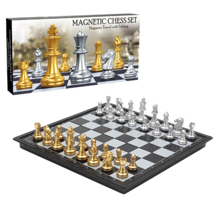 Joc de masă „Șah magnetic cu design auriu și argintiu”