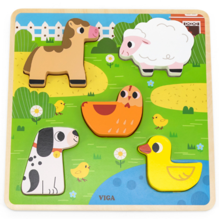Puzzle tactil - inserție "Ferma", 5 elem.