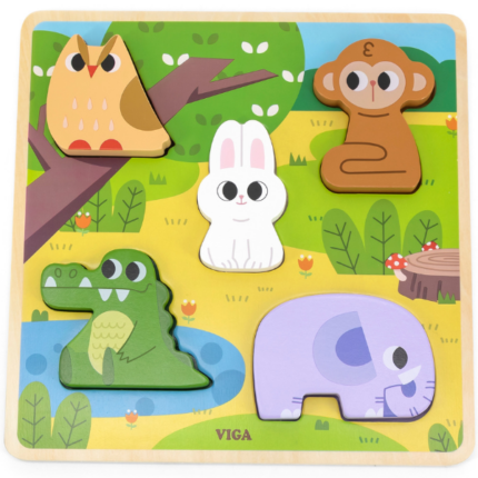 Puzzle tactil - inserție "Animalele din pădure", 5 elem.