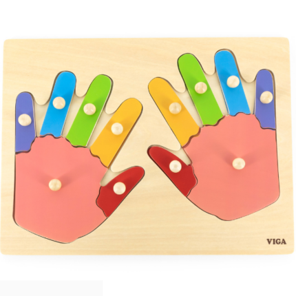 Puzzle din lemn cu buton "Degetele și mânuțele", 12 elem.