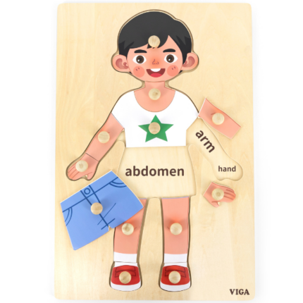 Puzzle din lemn cu buton "Băiețel - Descoperim părțile corpului", 11 elem.