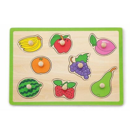 Puzzle din lemn cu buton „Fructe" 8 elem.
