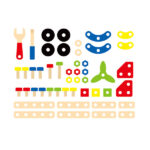 Constructor din lemn cu 48 elem. Из деревянного конструктора Viga Toys, 48 элементов, легко можно собрать робота, машинку, самолет, собачку, вертолет, мотоцикл и другие модели, как реальных, так и выдуманных объектов. Набор понравится детям от 3 лет дошкольного возраста.В комплекте элементы с резьбой в отверстиях: планки разной длины, кубы, круги, дуги, а также винты и гайки для соединения деталей, отвертка и гаечный ключ. Все детали болтового конструктора из дерева. Дети будут соединять строительные элементы и складывать их в конструкции, при этом воплощать свои творческие замыслы, проявлять изобретательность.Игры с деревянным конструктором развивают моторику рук, воображение, мышление. Кроме домашнего использования, развивающий набор подойдет для детского сада, центра развития. Комплект рекомендован для занятий по методикам Монтессори и Реджио.Все детали детского конструктора от Viga Toys прочные и долговечные, отшлифованы до идеальной гладкости. В комплекте есть буклет с иллюстрациями готовых моделей для вдохновения юных инженеров. Развивающий конструктор из дерева упакован в удобное ведерко с ручкой и крышкой. Комплект соответствует EN71 и ASTM стандартам качества и безопасности детских игрушек.В наборе:48 деревянных деталей разных форм,1 ведерко с ручкой и крышкой,1 цветной буклет с примерами конструкций.