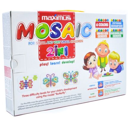 Игровой набор «Мозаика 2 в 1» 450 эл. "Мозаика 2в1" - лучшая игрушка для развития творческого воображения ребенка.В наборе: 	450 фишек, из которых 350 размером – 25 мм и 100 фишек размером – 30мм. 	игровое поле 290х205мм. 	яркие и насыщенные цвета. 	удобная упаковка. 	фишки представлены в 12 цветах.Составление мозаики тренирует: мелкую моторику и логическое мышление.Знакомит самых маленьких детей: с формами и цветами.Развивает: воображение и пространственное мышлениеИгра в мозаику заинтересует малыша созданием своих шедевров.Играй! Учись! Развивайся!