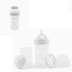 Biberon Anti-Colici, Alb Pastel, 330 ml, 0+ luni Biberonul Twistshake completează perfect alăptarea. Fiecare biberon include un recipient practic pentru laptele praf și o sită pentru omogenizare. Sistemul unic TwistFlow previne activ apariția colicilor și asigură un flux uniform. Biberonul are un gât larg, astfel încât este foarte ușor de curățat. Are un design ergonomic, ușor de ținut în mână și care menține căldura.