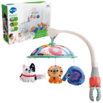 Jucarie pentru patuc «Carusel cu animale» Jucărie pentru pătuc "Carusel cu animale"Jucărie pentru pătuc "Carusel cu animale" combină un design atrăgător și concis cu un sistem de montare simplu, care vă permite să instalați rapid caruselul pe pătuțul sau coșulețul bebelușului dumneavoastră.Caracteristici: 	Suspensii de jucării textile drăguțe: Atrageți atenția și mențineți-vă copilul distrat. 	Suport elastic pentru crab elastic: Fixează mobilul în siguranță.Elemente textile viu colorate: Au modele asimetrice frumoase pentru a stimula percepția vizuală. 	Dezvoltarea abilităților: Bebelușul va ajunge la jucării, va explora lumea din jurul său, își va antrena abilitățile motorii mari și fine, precum și coordonarea mișcărilor. 	Materiale sigure: Toate elementele sunt realizate din materiale de înaltă calitate, complet sigure pentru sănătatea copiilor.Acest carusel va fi un accesoriu excelent pentru pătuțul bebelușului dvs., ajutându-l să se dezvolte și să se bucure de joacă.
