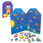 Joc magnetic «Spațiu», 70 elem. Set de joacă sub formă de carte cu magneți, realizat din material moale EVA, include 70 de piese diferite. Acest set ajută la dezvoltarea imaginației, gândirii creative și concentrării.Fiecare piesă magnetică este acoperită cu EVA de 4 mm grosime, ceea ce o face confortabilă pentru mâinile copiilor și ușor de mutat. Cu ajutorul acestui set, copilul poate crea diferite povești și scenarii, stimulând fantezia.Datorită bazei magnetice, piesele pot fi folosite nu doar în carte, ci și pe suprafețe metalice (de exemplu, pe frigider), fiind o jucărie ideală pentru călătorii.Avantaje: 	Material EVA gros, moale și colorat – mai sigur decât lemnul și mai rezistent decât cartonul. 	Proces de joacă captivant care dezvoltă creativitatea. 	Ușor de transportat – perfect pentru călătorii.