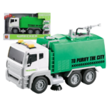 1:12 Cisternă cu furtun de apă cu fricțiune (lumini /sunete) Modelul de joacă WRECKER din seria City Service este perfect pentru jocuri creative și dezvoltarea imaginației copilului. Acest camion verde este ideal pentru scenarii de curățare a orașului, datorită funcționalității și designului realist.Caracteristici: 	Scară 1:12: o copie realistă a unui vehicul de curățenie. 	Funcționalitate: posibilitatea de „pulverizare a apei” face jocul și mai captivant. 	Mecanism de fricțiune: mișcare fără baterii, datorită tracțiunii inerțiale. 	Materiale de calitate: realizat din plastic rezistent și sigur pentru copii.Beneficii pentru copil: 	Stimulează imaginația și abilitatea de a crea scenarii de joacă. 	Dezvoltă motricitatea fină prin manipularea vehiculului. 	Îi învață pe copii despre importanța curățeniei și grijii față de mediu.Specificații: 	Recomandat pentru copii de la 3 ani. 	Dimensiuni: scară 1:12.