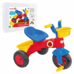 Tricicleta Pilsan «Vitamina G» Bicicletă din plastic pentru copii, cu design ergonomic, destinată copiilor de la 2 ani.Pedalele cu structură rugoasă pe roata din față sunt fixate pe tije de oțel, ceea ce le face rezistente la lovituri.Sunt montate coșuri confortabile atât în față, cât și în spate.De asemenea, modelul este echipat cu apărătoare de noroi.Greutatea maximă permisă pentru copil: 50 kg.