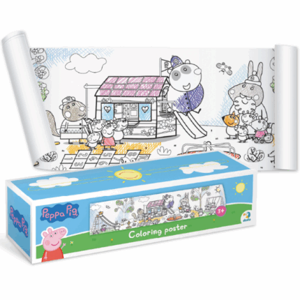 Poster de colorat pentru copii «Timp de joacă», seria Peppa Pig, 70 cm Posterul gigant de colorat pentru copii "Timp de joacă" din seria Peppa Pig este distracția perfectă pentru cel mic. Cu această minunată carte de colorat de 70 × 16 cm, copilul tău va face cunoștință cu toate personajele sale preferate: Peppa, George, Mama Piggy și Papa Pig.Această carte lungă de colorat îi va oferi copilului dvs. o mulțime de momente distractive pentru creativitate și dezvoltare. În timp ce copilul dvs. colorează, se va putea cufunda în lumea magică a lui Peppa Pig și a prietenilor ei, creându-și propriile aventuri și povești.Lăsați-l pe cel mic să se bucure de joaca cu culorile și să-și dezvolte abilitățile creative cu personajele preferate ale lui Peppa Pig!