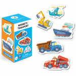 Tipuri de transport magnetice, 10 elem. Tipuri de transport magnetice, 10 elem. - este modalitatea perfectă pentru copiii de la 3 ani să cunoască diferite moduri de transport și să învețe denumirile lor în limba engleză.Descriere:  	Număr de elemente: Setul conține 10 magneți, fiecare reprezentând un anumit tip de transport cu numele său scris în limba engleză. 	Ușor de utilizat: Magneții pot fi ușor fixați pe o tablă magnetică sau pe frigider, permițând copiilor să exploreze și să se joace în același timp. 	Învățare și dezvoltare: Setul promovează dezvoltarea vorbirii și a vocabularului și stimulează imaginația și creativitatea copiilor prin crearea de scenarii și povești diferite cu transportul.Beneficii: 	Valoare educațională: Îi ajută pe copii să învețe numele în engleză ale diferitelor tipuri de transport într-un mod jucăuș. 	Învățare interactivă: Magneții luminoși și colorați fac învățarea distractivă și interesantă. 	Dezvoltarea abilităților: Jocul cu magneți dezvoltă abilitățile motorii fine, coordonarea și abilitățile cognitive.Tipuri de transport magnetice, 10 elem de la Dodo este o modalitate utilă și distractivă de a învăța limba engleză în timp ce se joacă și își dezvoltă abilitățile. Oferiți-i copilului dvs. posibilitatea de a învăța numele diferitelor moduri de transport și de a-și extinde vocabularul cu distracție și plăcere!