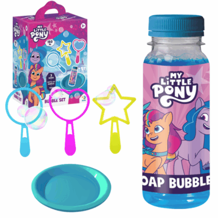 Set pentru baloane de săpun «Micul meu ponei», 150 ml Scufundă-te într-o lume a distracției cu baloanele de săpun Micul meu ponei!Copiii pur și simplu adoră să se joace cu aceste bule, care le aduc o distracție și o bucurie incredibile.Lăsați-i pe cei mici să se cufunde în lumea minunată a jocului cu baloanele noastre de săpun Micul meu ponei și vedeți-i cum se distrează și zâmbescSetul conține: 	soluție cu săpun — 150 ml 	tăviță 	trei bețișoare din plastic modelate