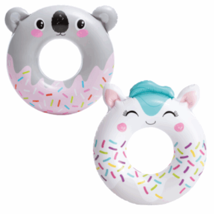INTEX Cerc gonflabil “Animale drăguțe” D 76 cm, până la 40 kg, 8+, 3 modele Cercul pentru înot "Mile Animăluțe" este ideal pentru a ajuta copiii să învețe să înoate și să se simtă confortabil pe apă. Designul drăguț cu animale (lama, lenes, pisică) adaugă un element jucăuș și atrăgător, iar materialul din PVC este rezistent și durabil, garantând o utilizare îndelungată.Cercul este ușor de depozitat și transportat datorită dimensiunilor sale compacte în stare dezumflată.Caracteristici: 	Vârsta recomandată: De la 8 ani 	Dimensiuni: Lama 84x76 cm, Lenes 91x76 cm, Pisică 84x76 cm 	Material: Vinil 0,20 mm 	Greutatea maximă suportată: 40 kg