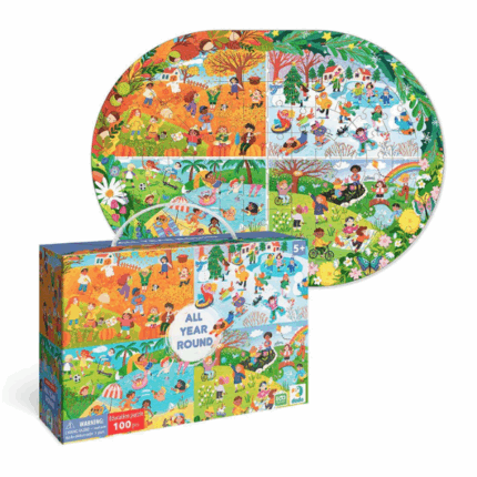 Puzzle «Anotimpurile anului», seria Puzzle-uri educative, 100 piese Descoperă toate cele patru anotimpuri într-un singur puzzle rotund și colorat de la Dodo! Iarna, primăvara, vara și toamna se reunesc într-o scenă vibrantă cu copii care se dau cu sania, culeg flori, înoată și se joacă în frunze.Puzzle-ul are 100 de piese și este potrivit pentru copiii de la 5 ani în sus. Ajută la dezvoltarea atenției, logicii și înțelegerii succesiunii anotimpurilor.Caracteristici: 	Număr de piese: 100 	Dimensiune puzzle asamblat: 45 × 33 cm 	Dimensiune cutie: 15,5 × 7 × 24 cm 	Vârsta recomandată: 5+ ani 	Brand: Dodo 	Formă: ovală 	Serie: Puzzle-uri tematiceO alegere excelentă pentru timp de calitate în familie și învățare prin joacă!