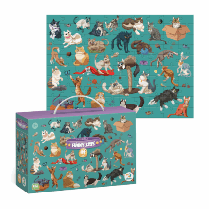Puzzle «Pisici haioaseă», seria Funny Cats, 100 elem. Drăgălașe, pufoase, elegante și... extrem de amuzante! Puzzle-ul Dodo „Pisici haioase” este ideal pentru micii iubitori de animale. Ilustrațiile prezintă o varietate de rase de pisici — de la Sphynx la Maine Coon — în ipostaze jucăușe și relaxante.Fiecare piesă contribuie la o scenă plină de umor și tandrețe, ajutând copiii să-și dezvolte atenția, motricitatea fină și imaginația.Caracteristici: 	Număr de piese: 100 	Dimensiune puzzle asamblat: 33 × 43 cm 	Dimensiune cutie: 15,5 × 7 × 24 cm 	Vârsta recomandată: 5+ ani 	Brand: Dodo 	Seria: Funny CatsUn cadou minunat pentru toți copiii care adoră pisicile!