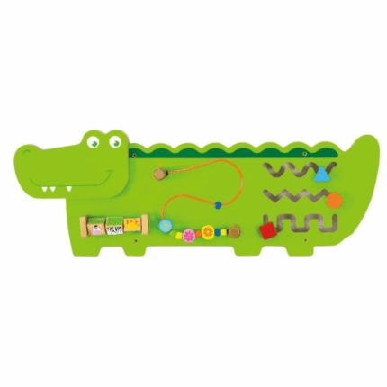 Busyboard (de perete) “Crocodil” Jucarie de perete multifunctionala, incluzand margele de condus pe sarma, un labirint cu bile magnetice, un traseu cu bile magnetice si cursoare de directionare a acestora, xilofon, castanieta, oglinda si un angrenaj cu discuri rotative. Jucaria educativa senzoriala perfecta pentru crese sau gradinite, locuri de joaca, sali de asteptare sau pentru acasa.O buna ocazie pentru copii de a se juca impreuna si de a socializa; stimuleaza coordonarea mana-ochi, rationamentul, abilitatile muzicale si abilitatile de invatare matematica. Jucarie educativa din lemn, Montessori. Informatii despre produs: * Dimensiuni: 1870 x 610 x 15 mm (L x H x L)  * Varsta recomandata: 12 luni +*Atentie! Toate jucariile marca VIGA sunt fabricate din lemn de calitate cu vopsele si cerneluri non-toxice, supuse testelor de siguranta respectand standardele de jucarie ale Uniunii Europene EN71 si ASTM. Nu lasati ambalajul produsului la indemana copiilor. Indepartati orice ambalaj al produsului inainte de a da jucaria copilului. Va recomandam sa supravegheati copilul in timp ce se foloseste produsul. Pastrati instructiunile si etichetele pentru referinte viitoate. Feriti produsul de foc, temperaturi ridicate si umiditate.