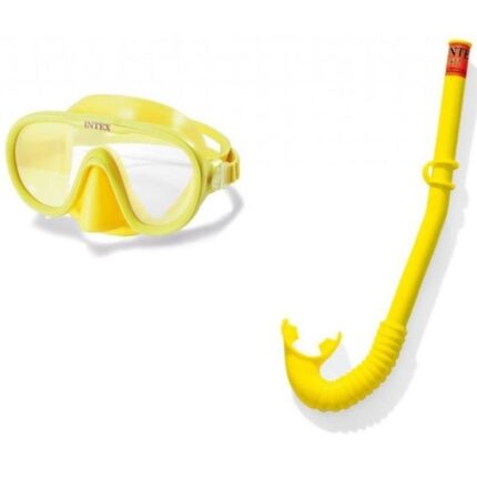 INTEX Set mască și tub de scufundare pentru copii «Aventurier» , 8+ Set pentru înot sub apă „Căutătorul de aventuri”, de la 8 ani (Intex 55642).Setul „Căutătorul de aventuri” este fabricat din material hipoalergenic. Acesta include masca 55916 și tubul 55922. Rama măștii are o margine din polivinilclorid pentru o potrivire perfectă, iar lentilele sunt din policarbonat, un material de înaltă rezistență. Banda de cauciuc permite ajustarea ușoară a măștii. Tubul este din polivinilclorid și are un bocal moale și elastic, care își poate schimba poziția liber. Potrivit pentru copii de la 8 ani.
