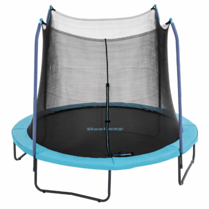 Bestway Батут пружинный с защитой Xtreme Air, 305 x 255 см, до 90кг Дайте вашему ребенку часы смеха и веселья прямо во дворе с прочным и долговечным батутом Bestway® Xtreme Air™.  Этот просторный батут идеально подходит для детей от 6 лет и взрослых, обеспечивая безопасные прыжки благодаря сплошной защитной сетке без зазоров, застежке-молнии с пряжками и мягким пенополиуретановым накладкам на стойках.Полный комплект для безопасных прыжковВ комплекте есть все необходимое для быстрого и простого монтажа: уникальный инструмент QuickSpring™, обеспечивающий удобную установку пружин, а также соединения с пружинными штифтами и болтами на стойках ограждения для надежной фиксации.Прочность и защита от непогодыКаркас выполнен из оцинкованной стали с порошковым покрытием, что защищает от коррозии и ржавчины. Батут оснащен устойчивой к атмосферным воздействиям защитной сеткой, матом и покрытием для пружин, что делает его идеальным для использования в любое время года.Безопасность прежде всего 	Защитная сетка без зазоров с L-образной застежкой-молнией и пряжками. 	Поролоновые накладки на стойках для дополнительной защиты. 	56 оцинкованных пружин, обеспечивающих плавный и упругий прыжок. 	4 анкерных крепления и 8 ножных подкладок для максимальной устойчивости.Отличный способ оставаться активнымБатут Bestway Xtreme Air 10 ft — это не только веселое развлечение, но и полезный способ тренироваться для детей и взрослых, способствуя улучшению координации и физической активности.Комплектация: 1 батут, 1 инструмент для установки пружин, 4 анкера, 8 подкладок для ножек.