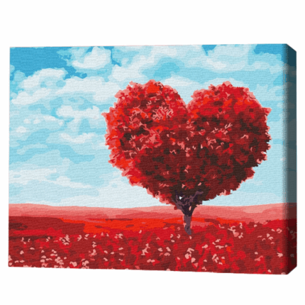 Pictură pe numere 40*50 cm (în cutie) — Inima naturii Setul include: 	pânză de bumbac cu o diagramă numerotată a imaginii, pe o ramă de lemn 	 3 perii de diferite grosimi 	 vopsele acrilice numerotate 	 monturi pentru fixare pe perete